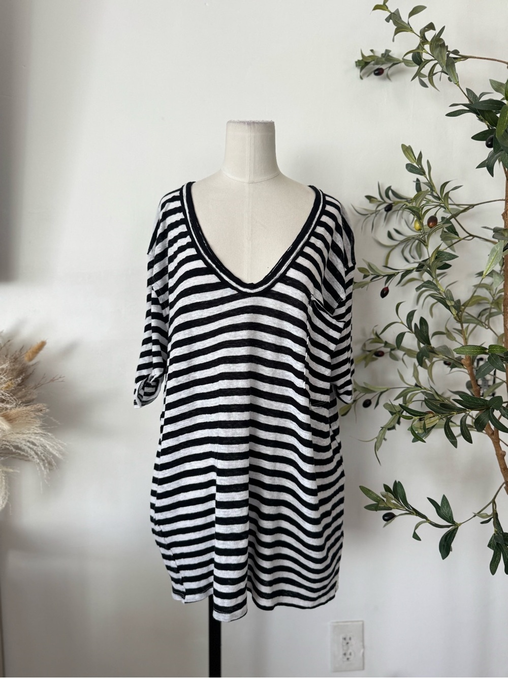We The Free Free People Linen Cotton Striped Oversized Tunic Top S